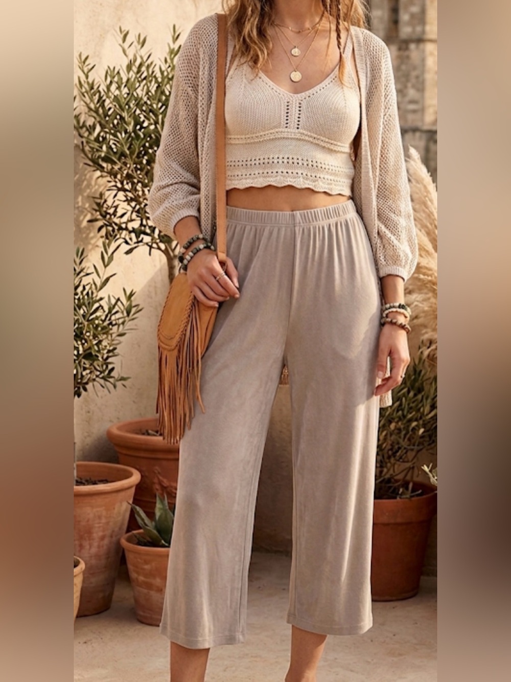 Chicos Travelers Womens 2 L Taupe Slinky Pull On Straight Pants Elastic Waist